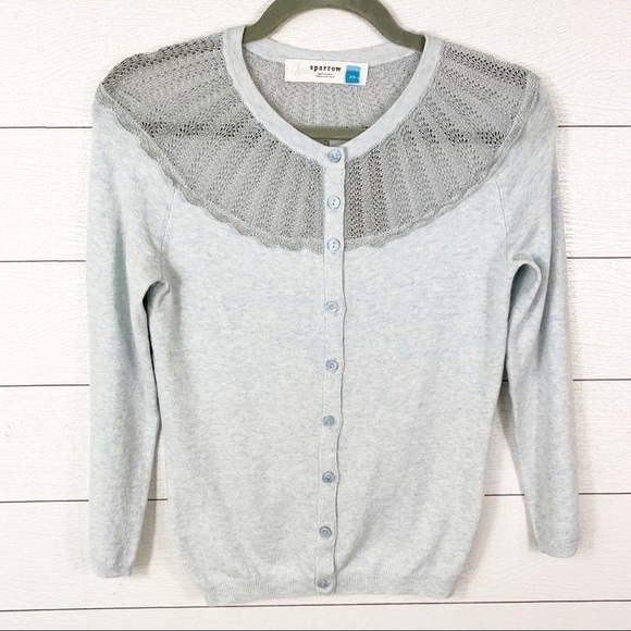 SPARROW Anthropologie Shimmer Fan Cardigan Sweater Button Blue XS - Picture 2 of 11